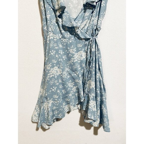 Denim And Supply Ralph Lauren Dress Womens Large Blue Floral Wrap Ruffle Flirty - Picture 3 of 8